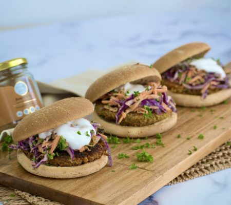 Low FODMAP, Vegan Lentil And Quinoa Curried Burgers With A Zesty Tahini Slaw ...